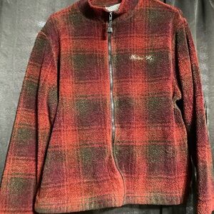 Women's Plaid Zip-Up Jacket - Red and Black